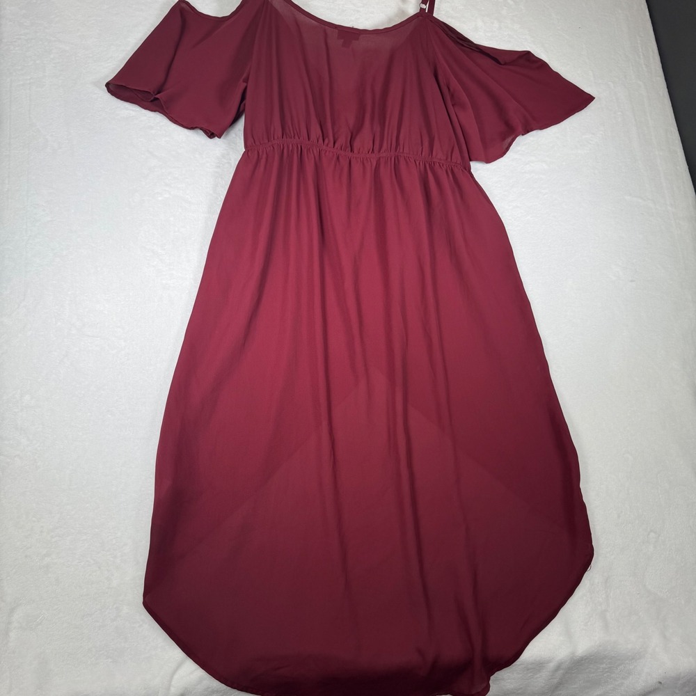 Torrid Burgundy Cold Shoulder High Low Maxi Dress 2 2X 10697312 | Womens Plus 2X - Picture 3 of 9